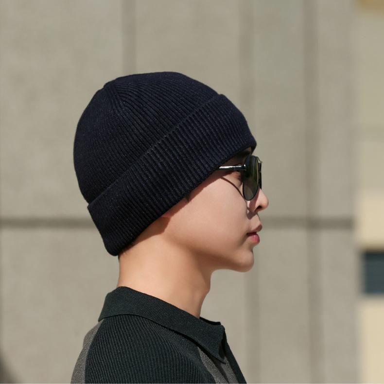 Men's Autumn Winter Knitted Hat Warm Wool Hat Outdoor Sports Cashmere Thick Pullover Cap