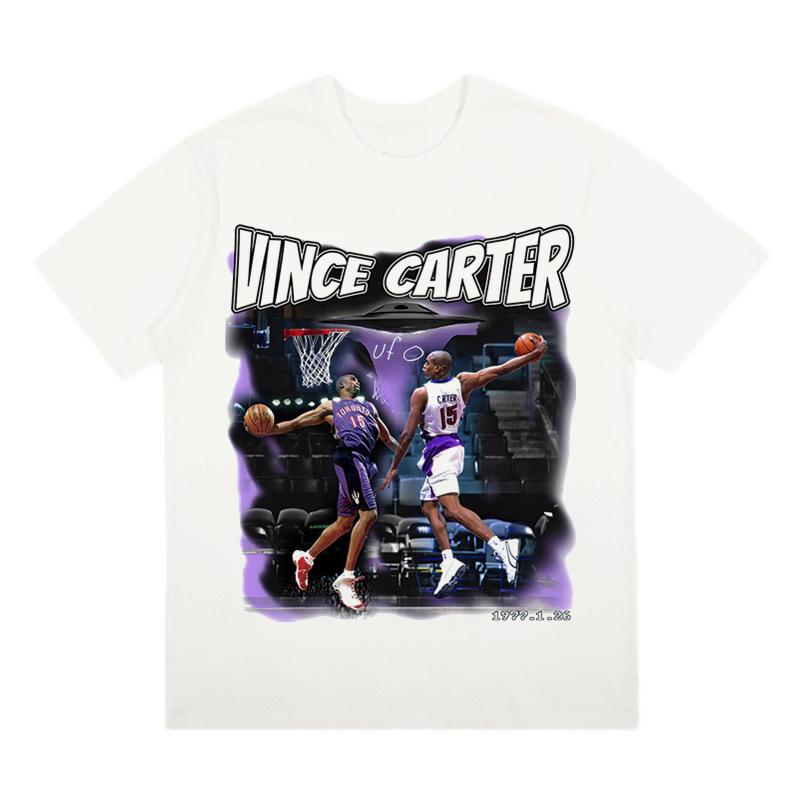 Короткий рукав мемориала Винса Картера в стиле ретро баскетбола американского уличного тренда моды высокого качества мотоцикла с коротким рукавом