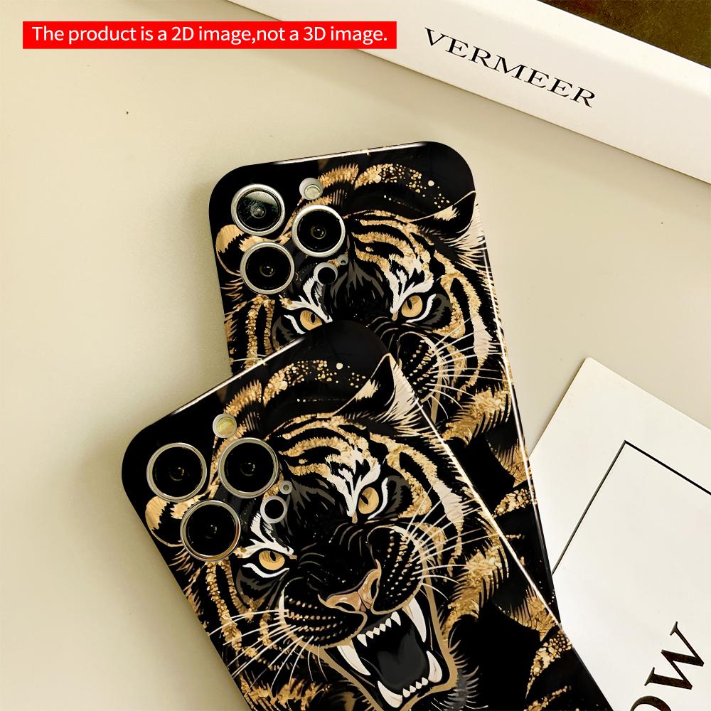 2DFlat Golden Tiger Roar Phone Case All inclusive film hard phone case, compatible with iPhone 18 Pro Max 17 16 15 14 13 12 11