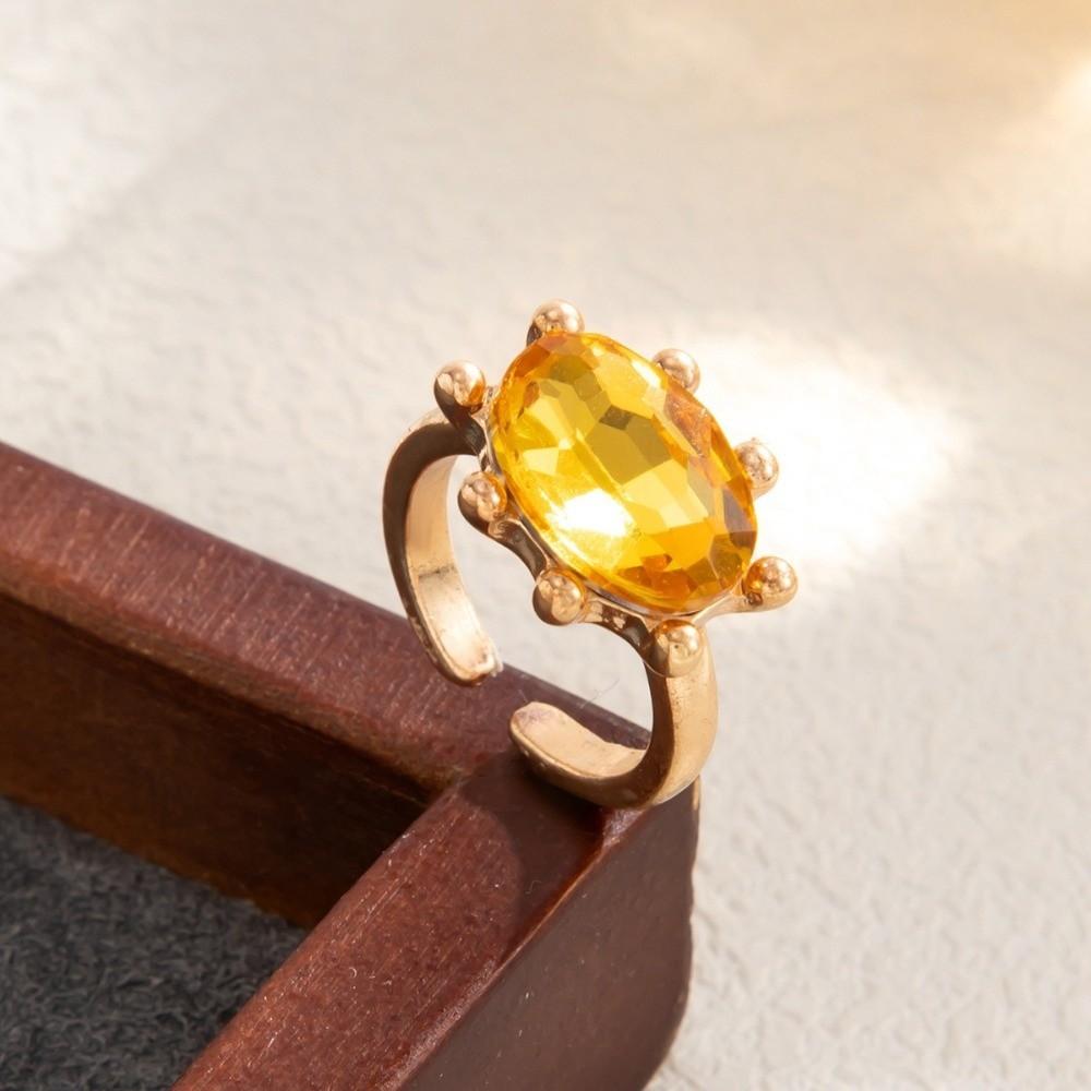 Shiny Candy Color Statement Ring Stackable Finger Ring Gift Oval Shape Rhinestone Ring Daily Wear