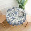 1Pc Chinese Style 60-Inch Round Tablecloth, Blue And White Porcelain Floral & Bird Design, Classic Oriental Style Polyester
