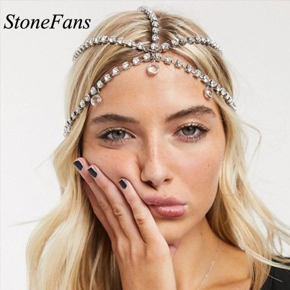 Stonefans мода Boho девушки кулон голова лоб цепочка кристалл свадебные волосы невесты тиара головные уборы ювелирные аксессуары 2021