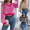 Autumn and Winter Casual Striped Lantern Sleeve Pullover Crop Top Women's Sweater