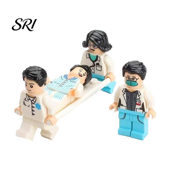 Kids Hospital Toy Mini Medical Scene Figures Set with Patient Nurse Doctor And Equipment Surgical Gown Figure Miniature Building Block for Pretend