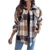 1116 autumn new lapel single-breasted plaid shirt