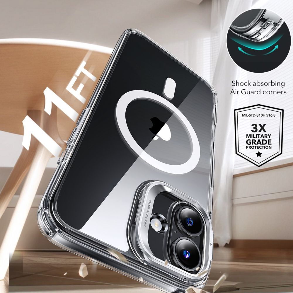 Esr Classic Hybrid Kickstand Halolock Magsafe & Tempered Glass Iphone 16 Clear
