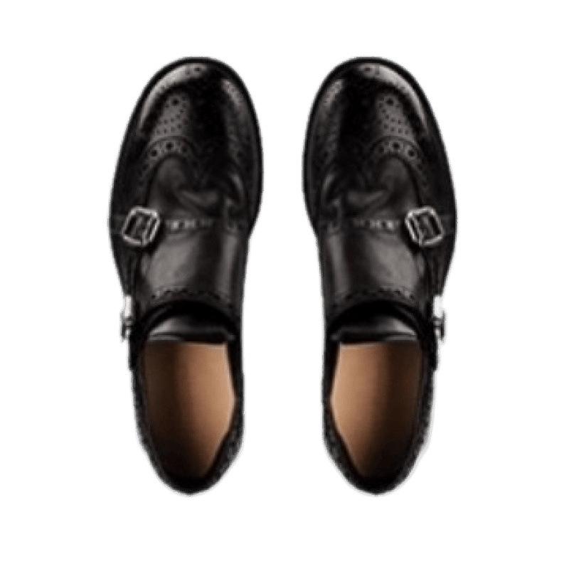 Усадка обуви Лошадиная кожа Резная Двубортная Круглый носок Толстый каблук Маленькие кожаные туфли Женские