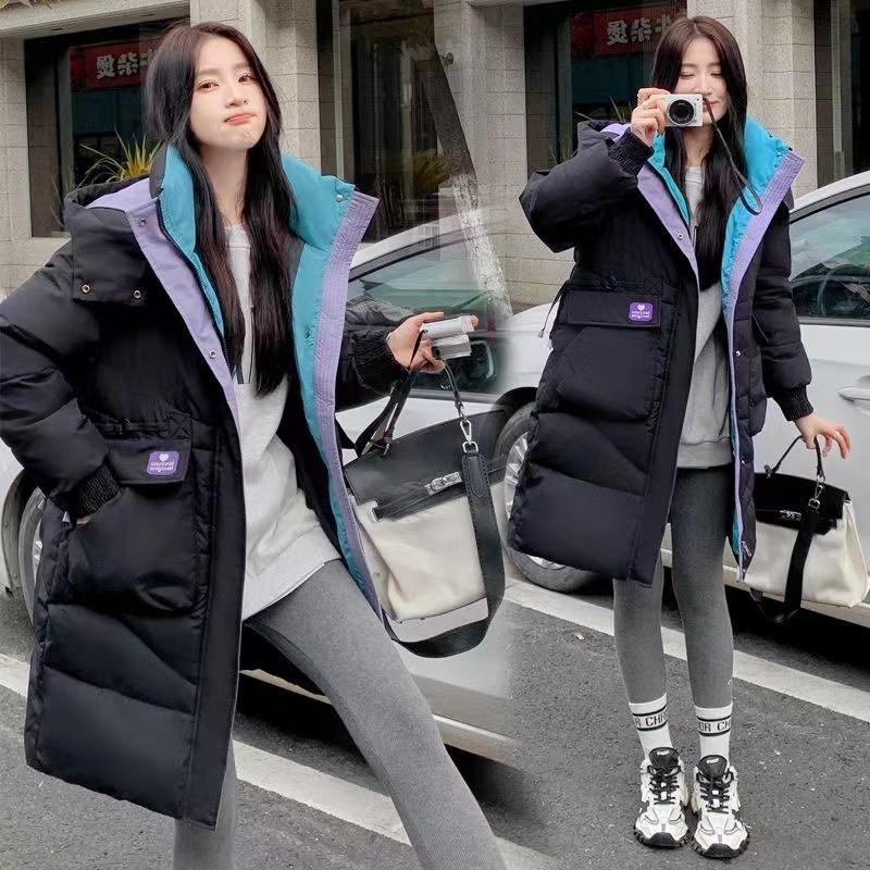 Зимняя женская куртка средней длины из плотного хлопка и пальто с капюшоном в стиле пэчворк