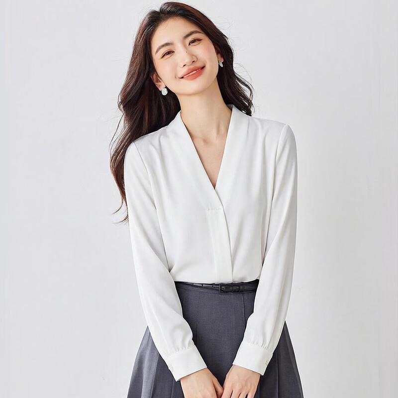 Women's V-Neck Satin Long Sleeve Blouse