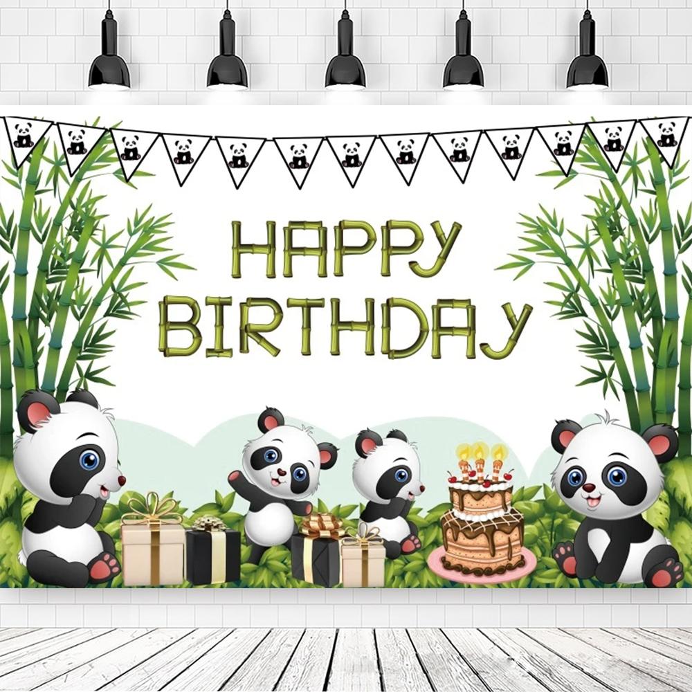 Panda Birthday Party Bamboo Cartoon Poster custom Baby Newborn Portrait Photo Backgrounds Photography Photocall Photo Studio