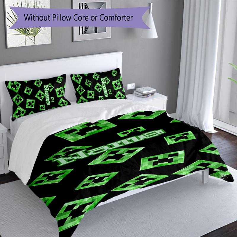 3pcs Custom Name Game Block Pixel World Set,Includes 1 Duvet Cover and 2 Pillowcases,All-season Bedroom Decor