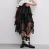 Женская черная сетчатая юбка Модная асимметричная юбка миди Элегантные оборки Одежда в стиле Y2k Эластичная талия