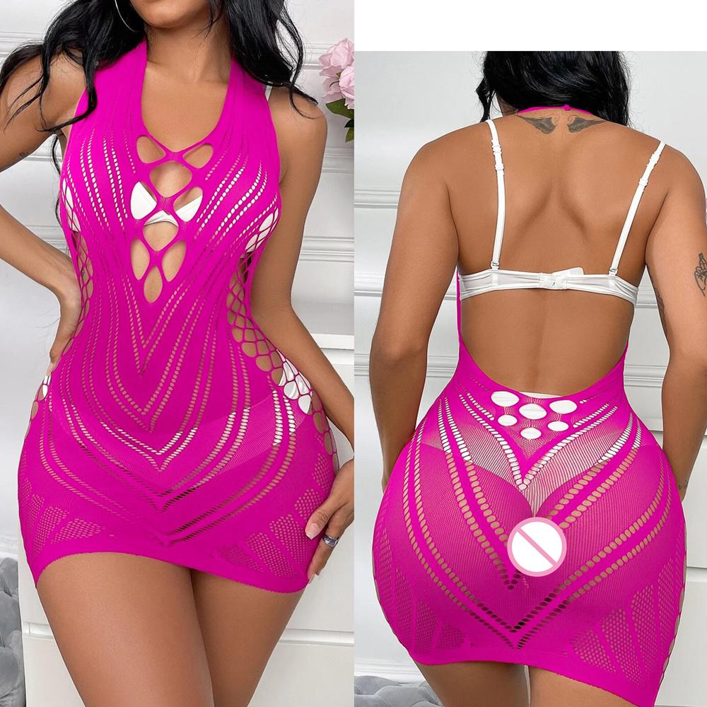 Эротический комплект сексуального нижнего белья Babydoll Мини-платье Сексуальный пляжный стиль Женская эротическая ночная рубашка Порно Сетка Прозрачная ночная рубашка для вечеринок