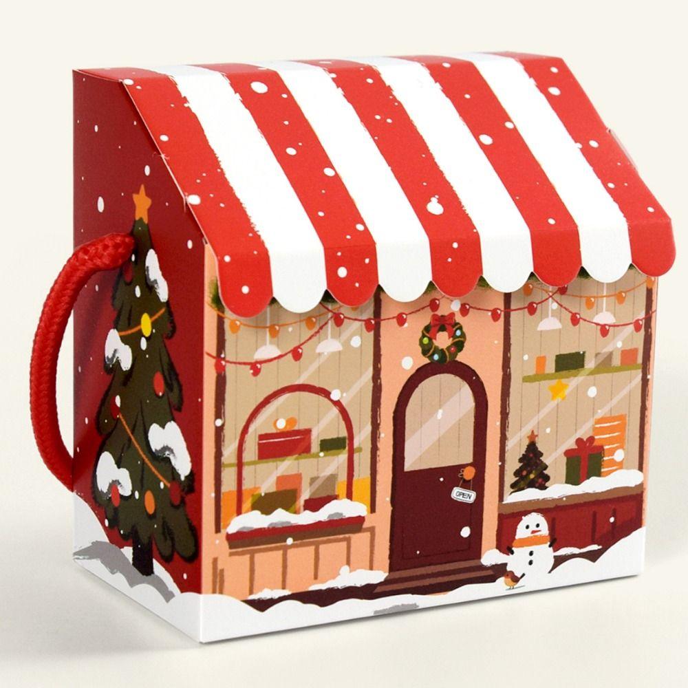 10PCS House Shape Christmas Package Box Cartoon Wrapping Box Candy Packaging Boxes Christmas Party