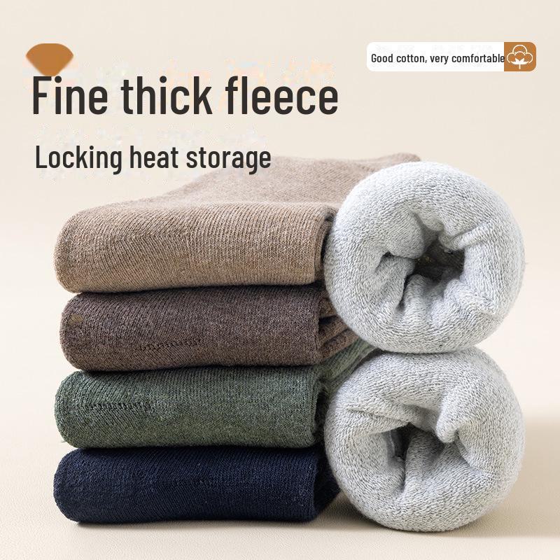 Мужские толстые плюшевые носки средней длины для зимы, весны и осени с махровой подошвой и однотонными цветами