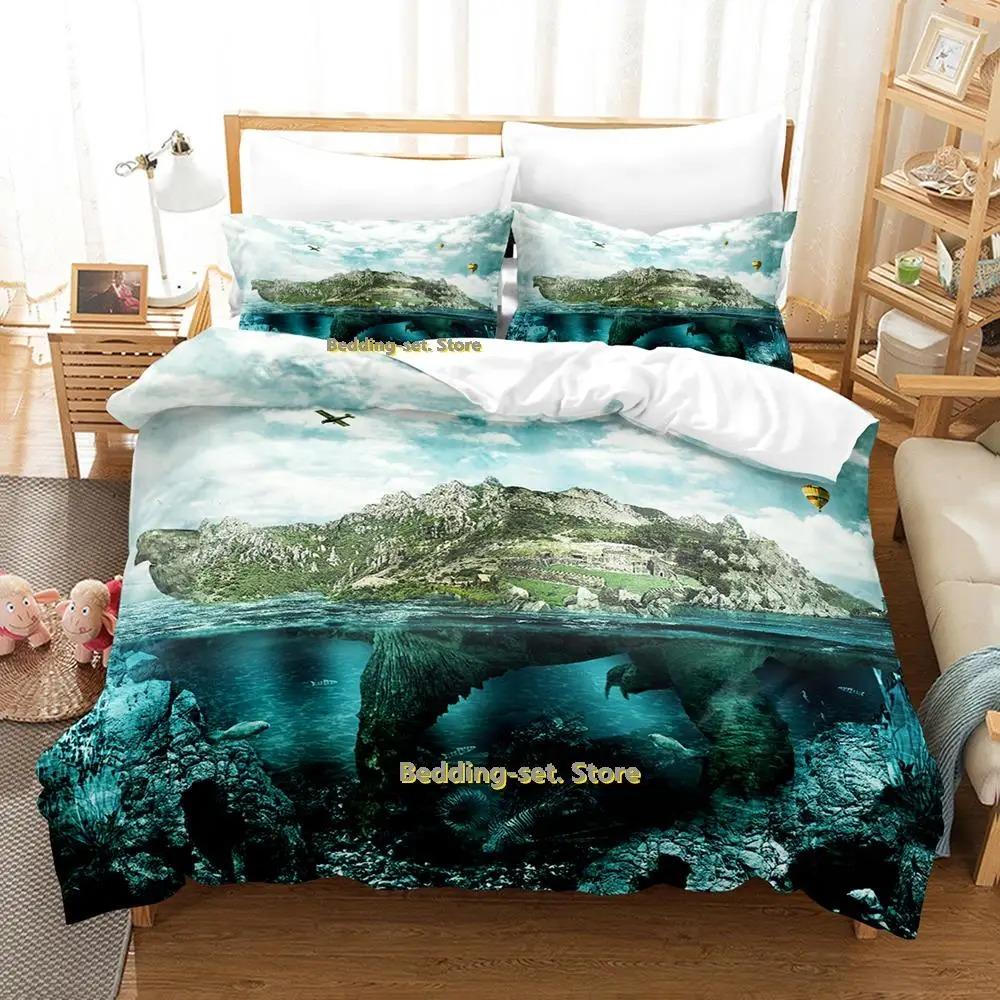 World Turtles Turtle Island Bedding Set Cartoon Anime three-piece set Adult Kid Bedroom Duvetcover Sets 3D Kawaii Animal