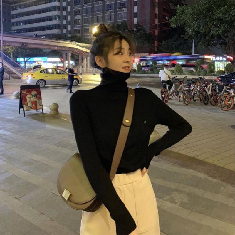 Autumn and Winter Women's High Neck Long-sleeved Knitted Sweater Tight-fitting Lining Pullover Sweater Bottoming Shirt