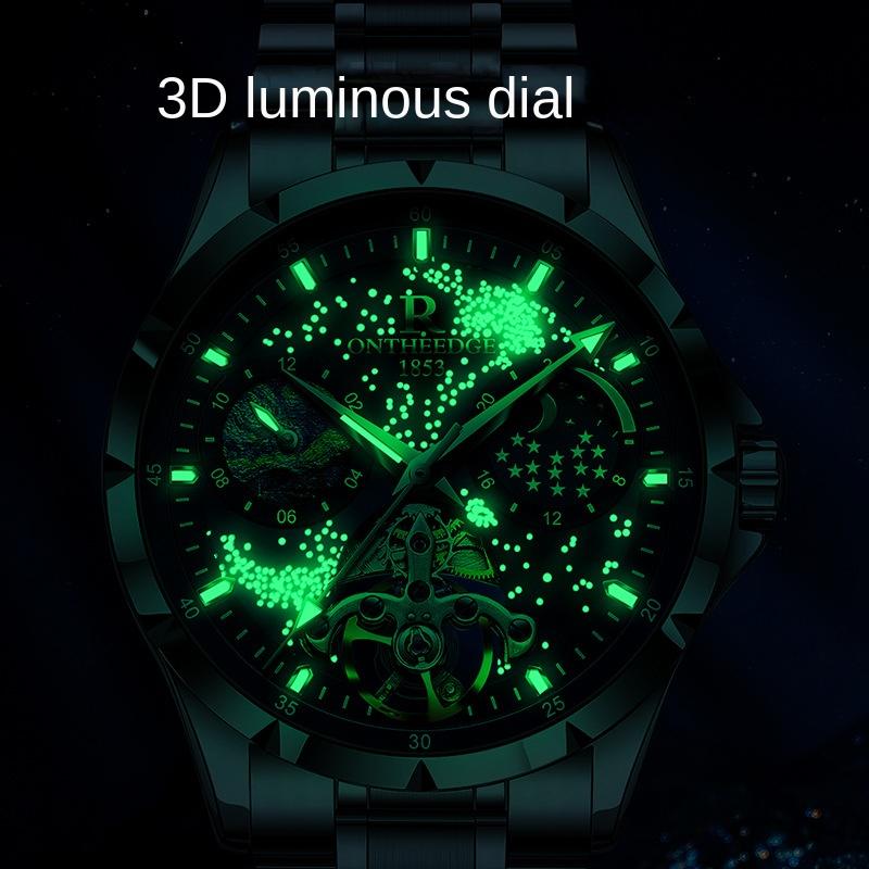 ONTHEEDGE Full Star Men's Business Watch Automatic Hollow Mechanical Watch Luminous Waterproof
