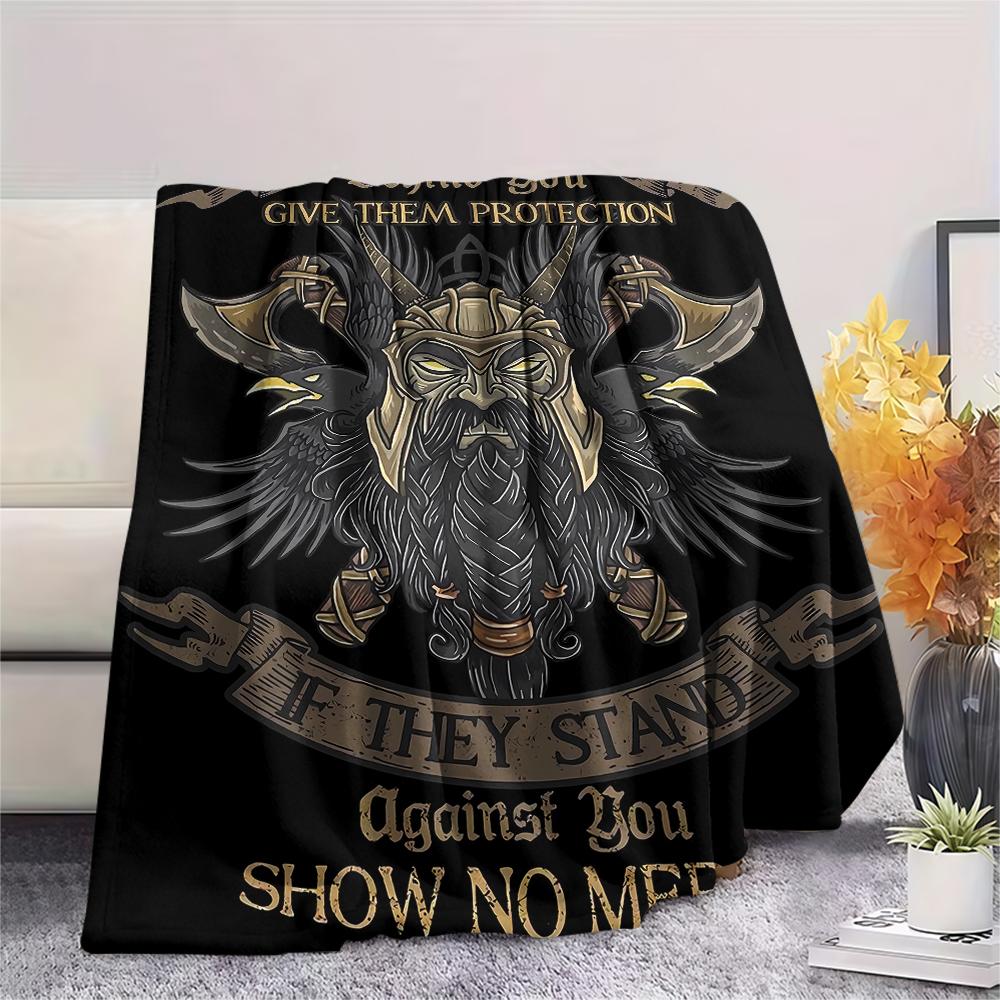 Death and Viking Warriors Print Flannel Blanket,High quality Comfortable for All Seasons,Home Decor,Warmth and Comfort,Perfect for Christmas Gifts