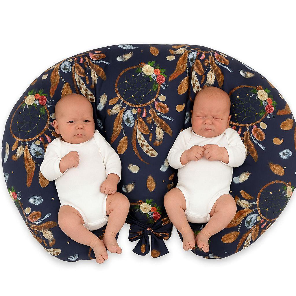 Twin feeding pillow + removable cover - dream catchers navy blue