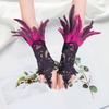 Women's Feather Wrist Cuffs Gothic Lace Feather Long Fingerless Gloves