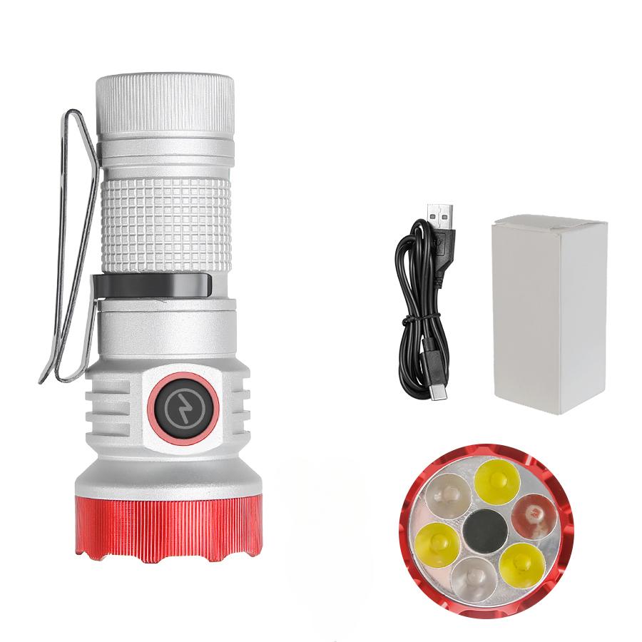 RGB LED Mini Flashlight USB Rechargeable Tactical Flash Light With Magnet and Cap Clip Outdoor Camping Emergency Working Lantern