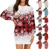 Женское модное повседневное платье с рождественским принтом, круглым вырезом и длинным рукавом