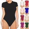 Women's Fashion Solid Colour Casual Sexy Bottoming Shirt Short Sleeve Jumpsuit