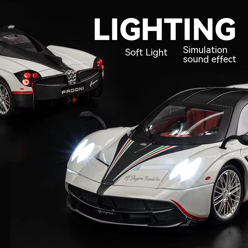 1/18 Pagani Alloy Sports Car Model Diecast Metal Racing Car Model Simulation Sound and Light Pull Back Children's Toy Boys Collection Decorations Gift