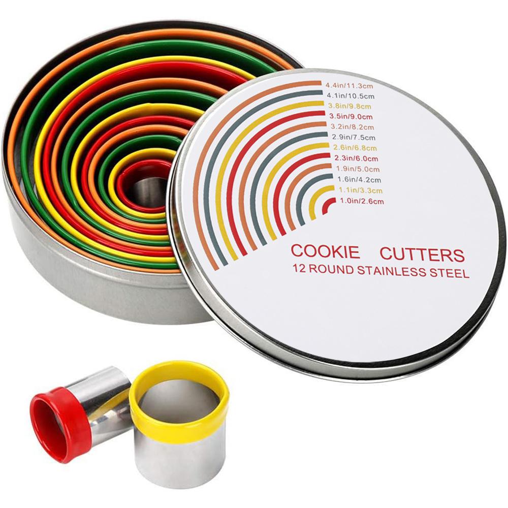 12PCS/Set Stainless Steel Round Cake Mold Baking Mousse Ring Kitchen Cutter DIY Cake Ring Tools Tools Pizza Cooking Cookie