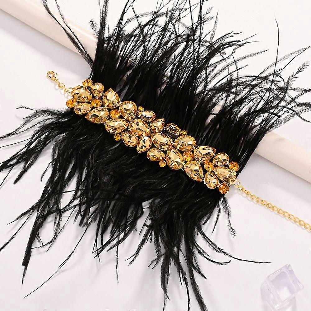 Novelty personality black feather bracelet adjustable exaggerated evening performance rhinestone bracelet accessories Bracelet silver