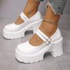 Double Buckle High Heels Mary Jane Shoes for Women Patent Leather Chunky Platform Pumps Woman Black White Lolita Shoes Female