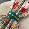 Summer Women Turn-down Collar Vintage Print Runway Dress Sleeveless Long Maxi Party Dresses with Belt