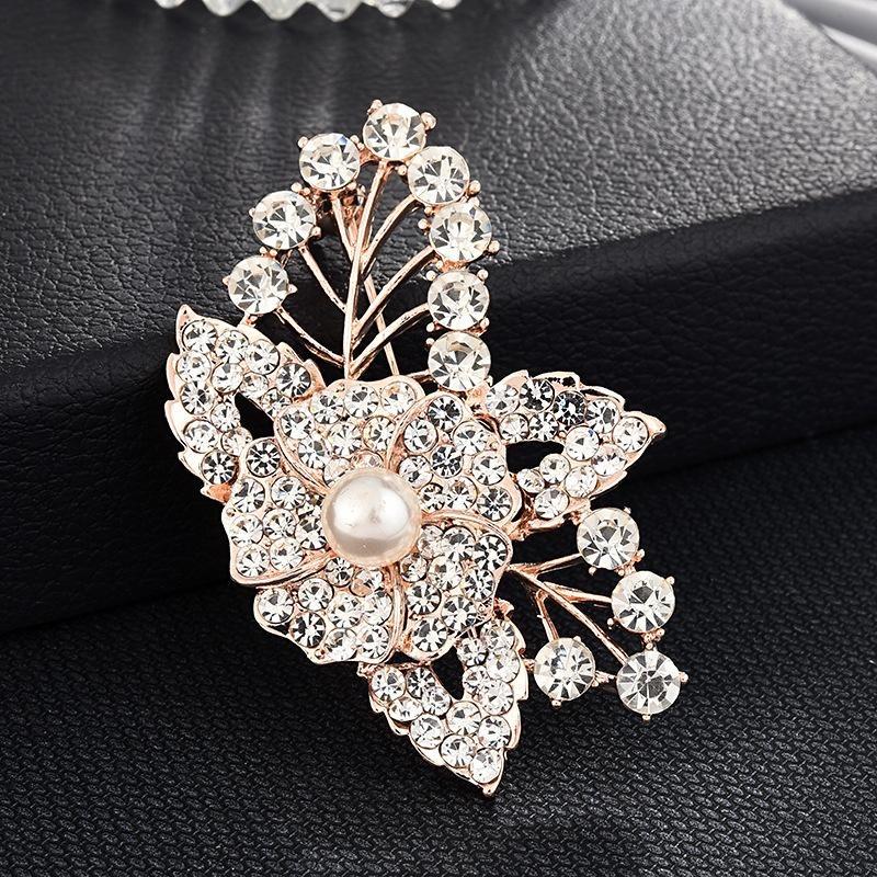Brooch High-End Niche Silk Scarf Buckle Alloy Diamond Coat Pearl Corsage Pin Accessories