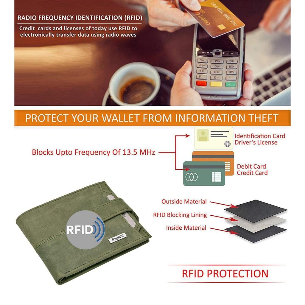 Мужской кожаный кошелек Rigohill Doger оливково-зеленого цвета с 2 слотами для карт RFID-бумажник