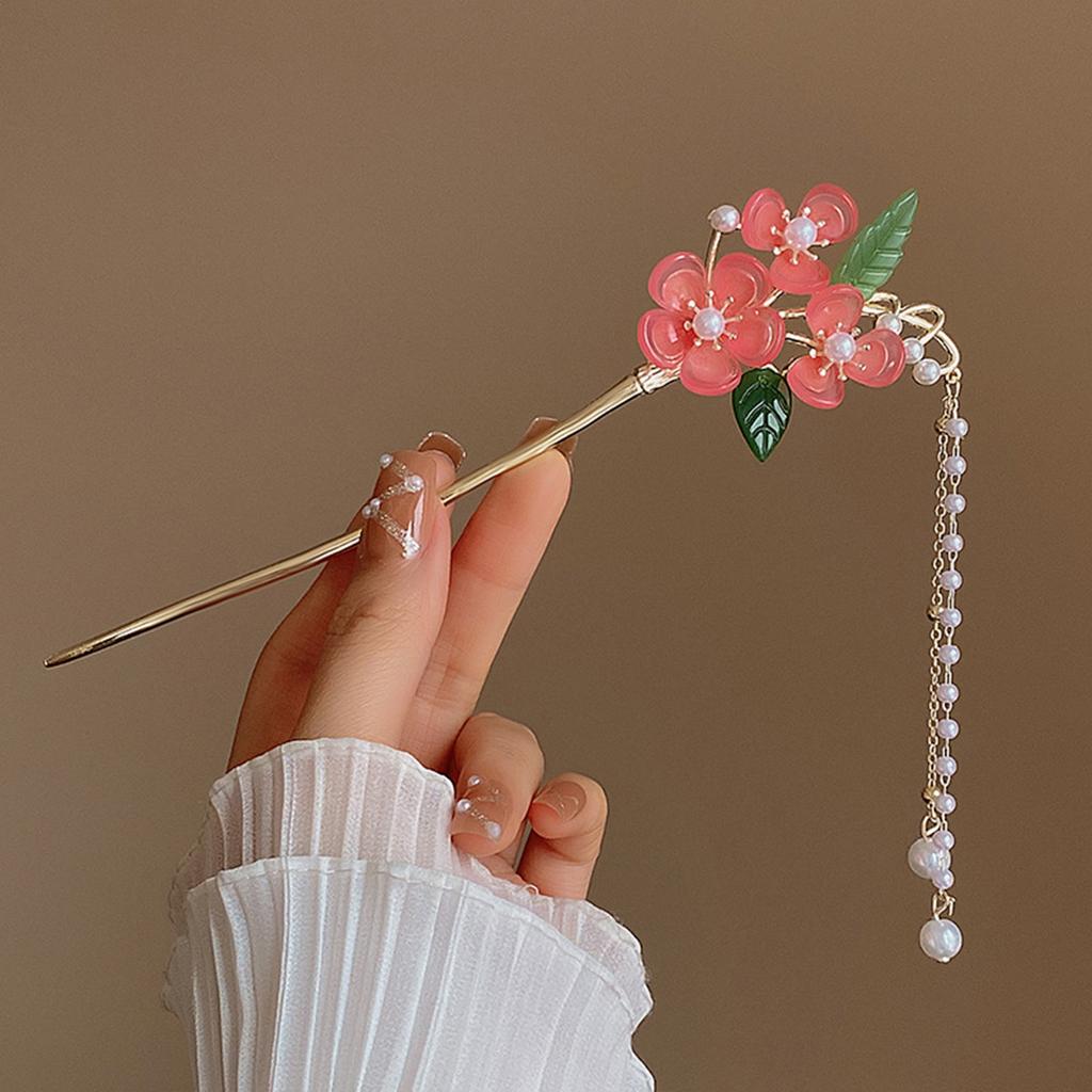 Elegant Flower Butterfly Hair Sticks Forks Ancient Chinese Chopsticks Style Hairpins Ponytail Holder Pearls Tassel Hair Jewelry