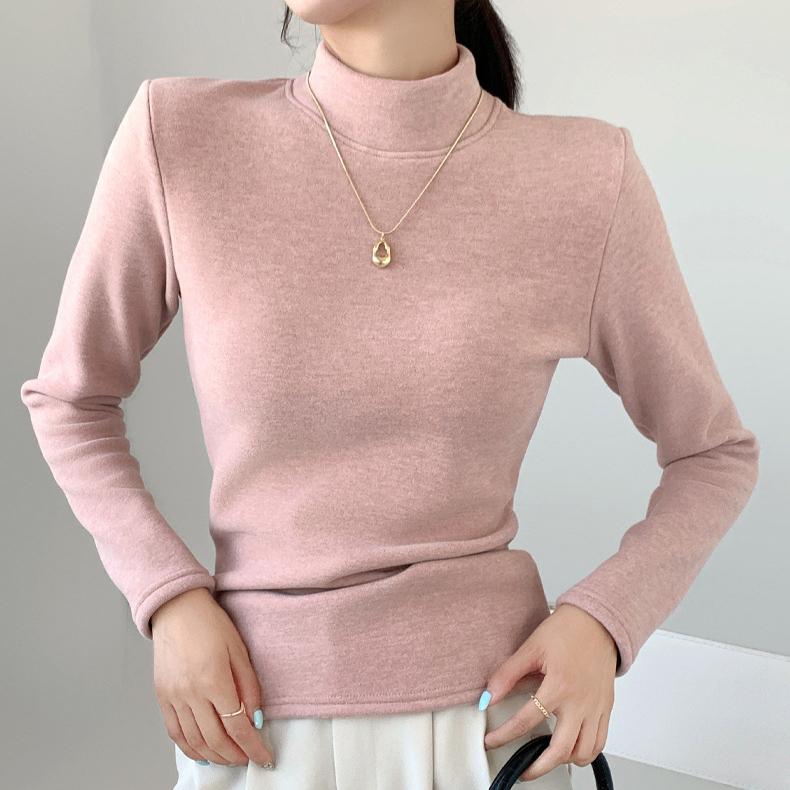 Пуловер с высоким воротом для женщин на осень и зиму, облегающий топ, толстый и теплый, с длинными рукавами, с добавленным флисом
