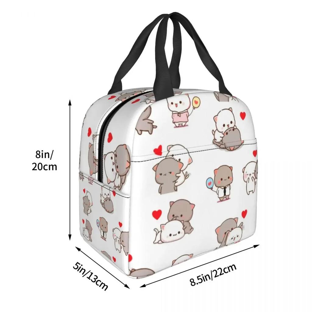 Lunch Bags for Men Women Mochi Peach Cat Peach And Goma Insulated Cooler Bags Waterproof Picnic School Tote Food Storage Bags