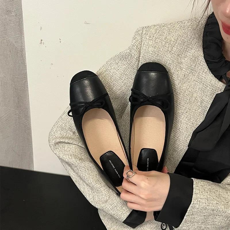 Женские нежные балетки с бантом на плоской подошве, корейская мода, ретро, элегантные туфли-лодочки с круглым носком, осенние туфли-лоферы, повседневная обувь