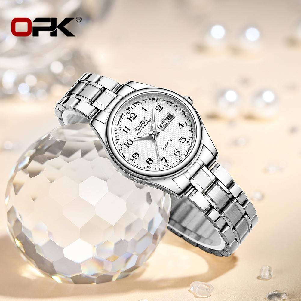 OPK 8110 Women's Calendar Week Quartz Watch Steel Belt Waterproof