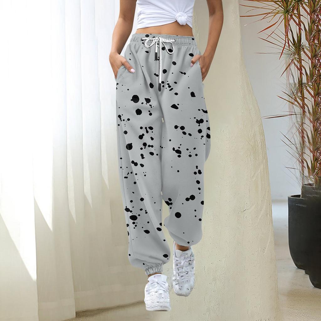 Женские брюки с высокой талией в ретро-стиле с принтом в горошек и карманами для весенне-осеннего ношения