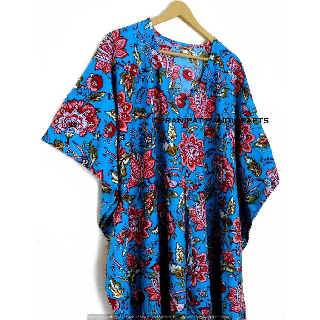 Женское летнее хлопковое платье с цветочным принтом, бирюзовое длинное платье-кафтан макси в стиле бохо CKFTN-SCRN-FULL-BUYIT-080