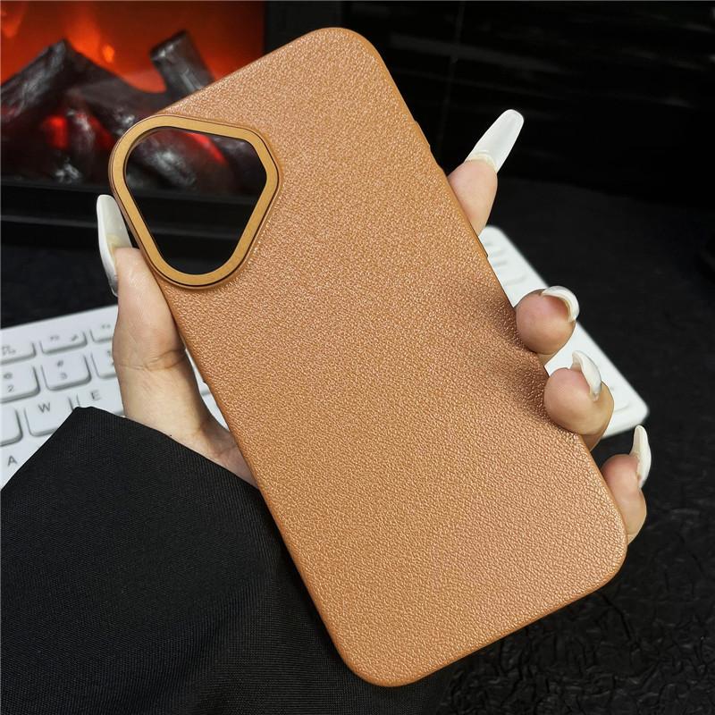 Для Apple iPhone 16 Plus Pro Max прочный металлический чехол с большой дыркой в рамке для объектива Litchi Grain PC, защитный чехол от отпечатков пальцев, задняя крышка-оболочка