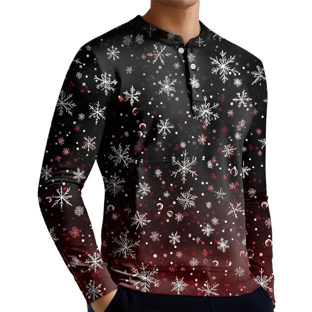Men's Casual Button-Down Sweatshirt Fashion Printed Long Sleeve Shirt Pullover