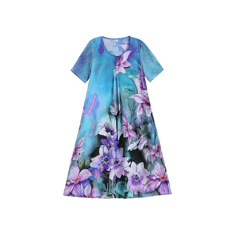 Летнее этническое миди-платье с цветочным принтом из хлопка и шелка – с коротким рукавом, свободного кроя, стройнящая накидка для мам