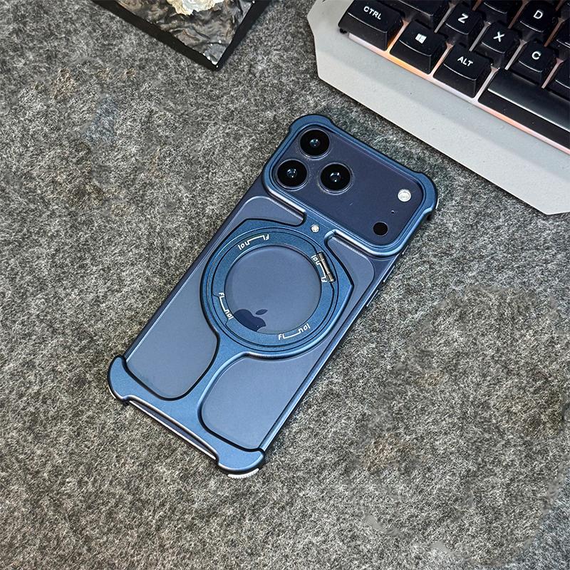 Aluminum Frameless Phone Case, Suitable for IPhone 17 16 15 14 13 Promax Magnetic Rotating Bracket Protective Cover