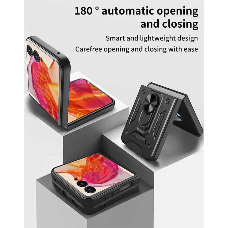 Чехол для телефона с выдвижной крышкой камеры для Motorola Moto Razr 50 Ultra Shockproof со встроенной подставкой-держателем на 360°