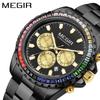 Men's Diamond Inlaid Fashion Rainbow Dial Quartz Watches Waterproof Luminous Calendar Multifunctional Watch