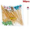 100pc Christmas Bamboo Skewers Disposable Cocktail Picks Dessert Toothpicks Fruit Sticks Merry Christmas Cupcake Cake Decor