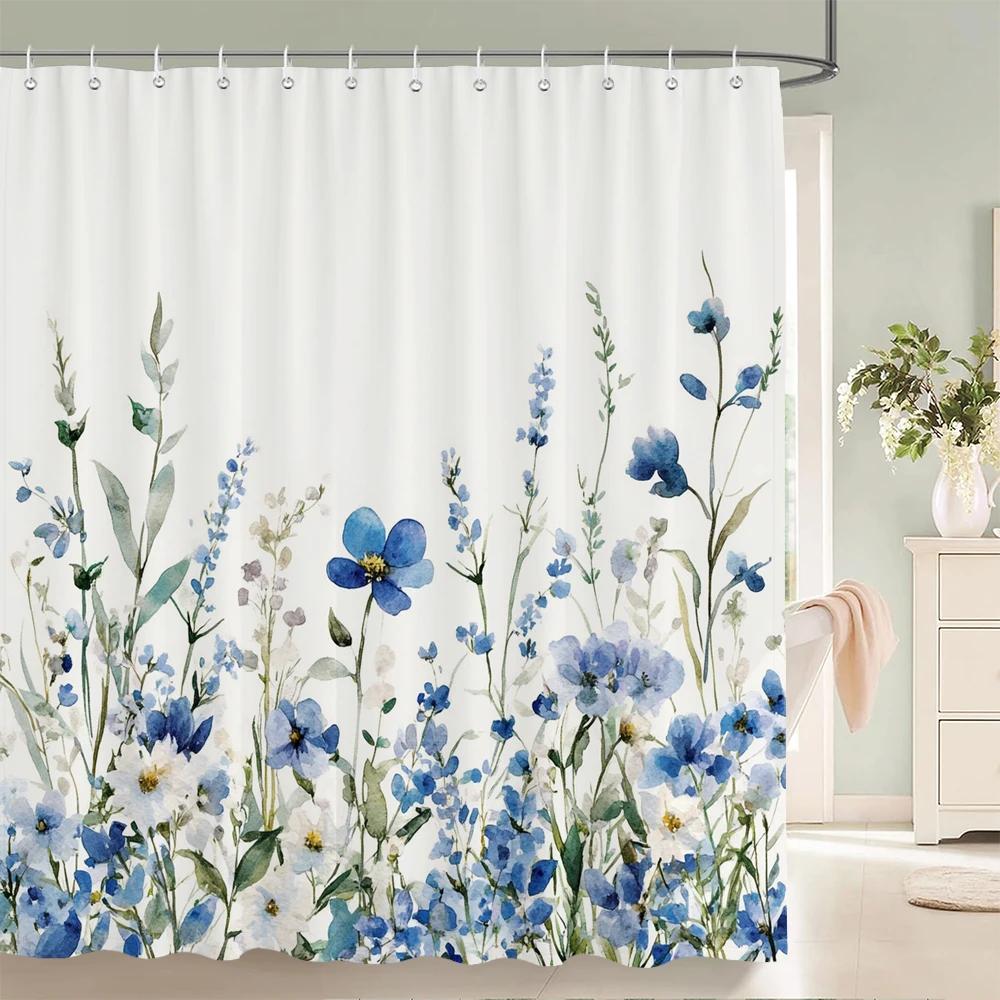 Watercolor Flowers, Leaves And Butterflies Shower Curtain Floral Printed Bathroom Bath Curtain Home Decor Curtain With Hooks